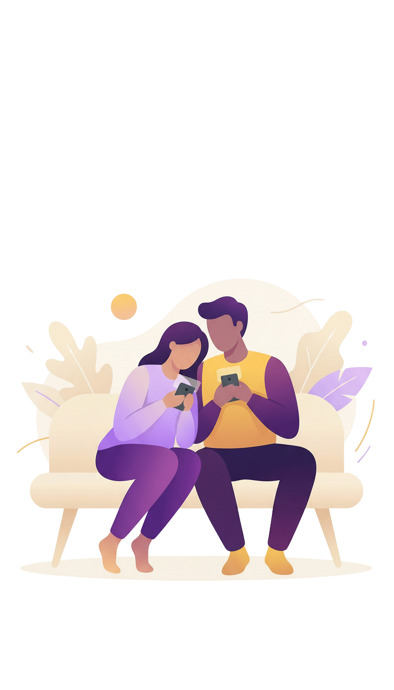 Person seated on a couch using Bondura before linking with their partner